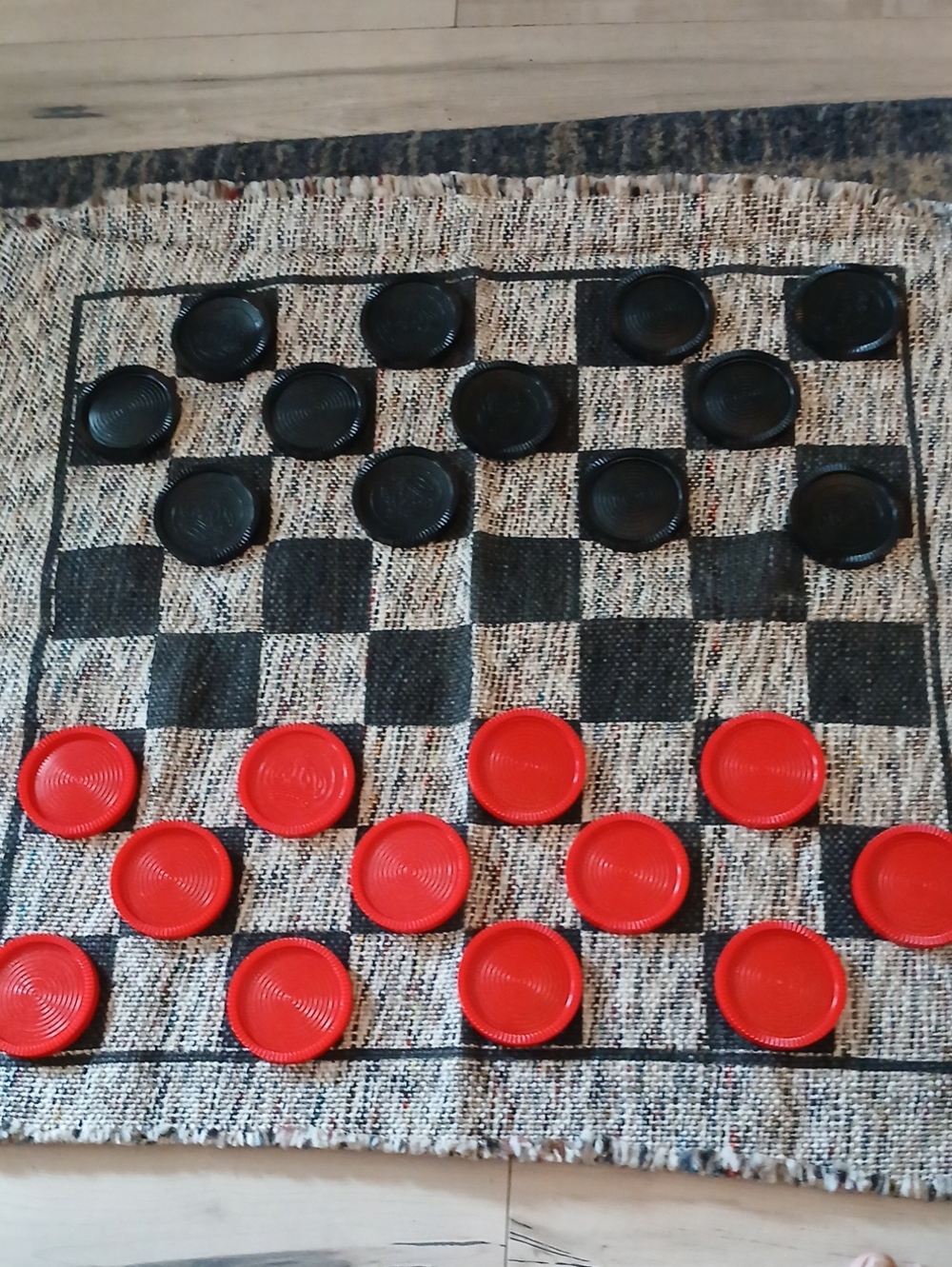 3 In 1 Game Rug. Classic Checkers On One Side And Tic Tac Toe On The Other Side.